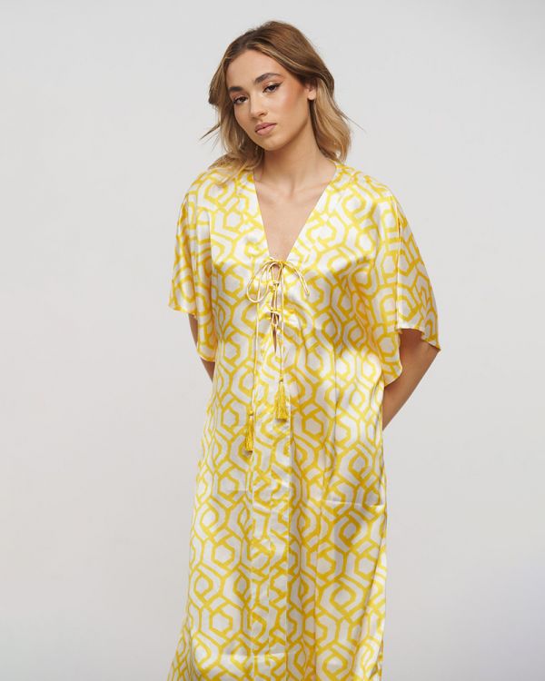 ΚΑΦΤΑΝΙ ΜΑΚΡΥ ΛΕΥΚΟ/ΚΙΤΡΙΝΟ ΜΕ ΦΟΥΝΤΕΣ ONE SIZE (100% POLYESTER)