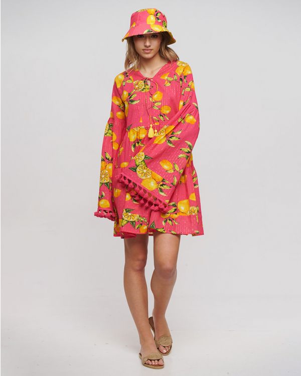 ΦΟΡΕΜΑ ΡΟΖ/ΚΙΤΡΙΝΟ ΜΕ ΣΧΕΔΙΟ ΛΕΜΟΝΙΑ ONE SIZE (98% COTTON 2% LUREX)