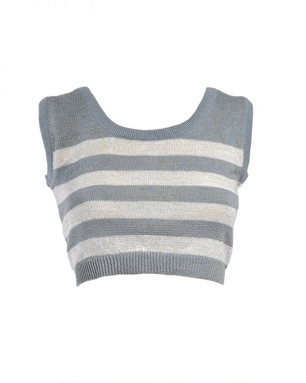 TOΠ ΚΟΝΤΟ ΓΚΡΙ/ΓΑΛΑΖΙΟ/ΛΕΥΚΟ ΡΙΓΕ M/L (98% COTTON 2% LUREX)