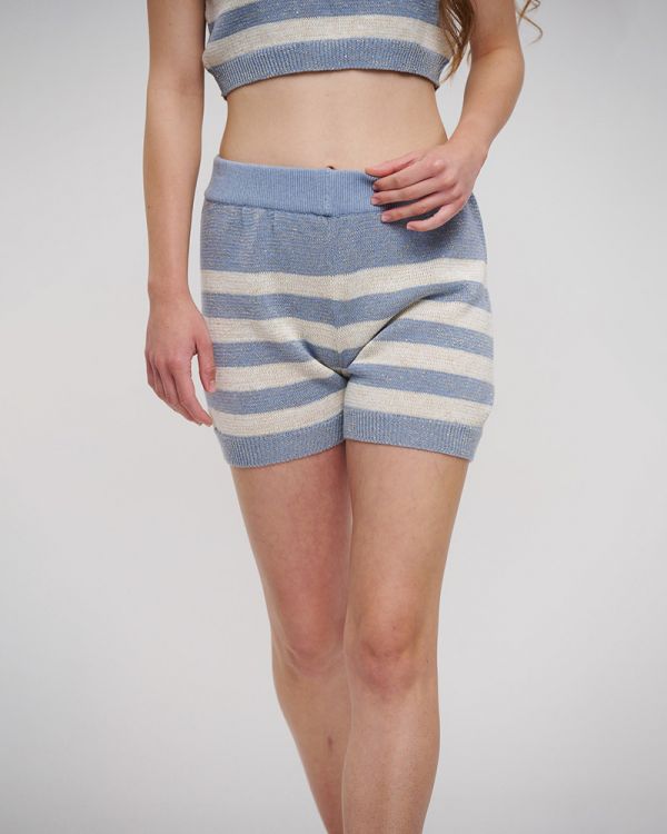 ΣΟΡΤΣΑΚΙ ΓΚΡΙ/ΓΑΛΑΖΙΟ/ΛΕΥΚΟ ΡΙΓΕ M/L (98% COTTON 2% LUREX)