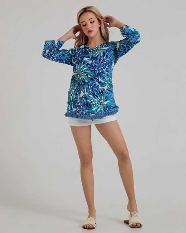 ΜΠΛΟΥΖΑ ΣΕ ΜΠΛΕ TROPICAL PRINT S/M (100%